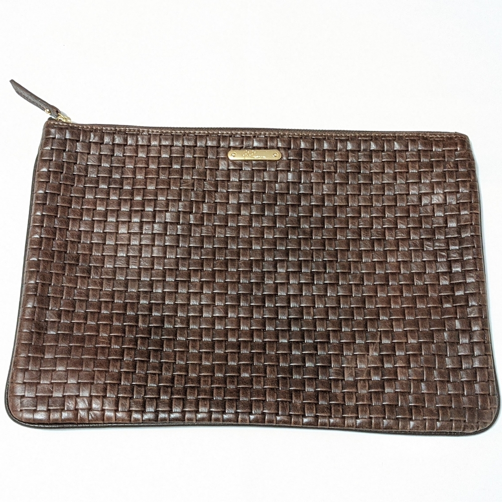 GiGi New York Brown Leather Woven Clutch